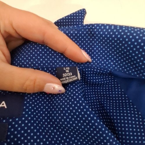 MEN'S NAUTICA SLIM FIT LONG SLEEVE DRESS SHIRT - LARGE - 16 (32/33) - BLUE POLKA DOT (STYLE: 1970225) image 2