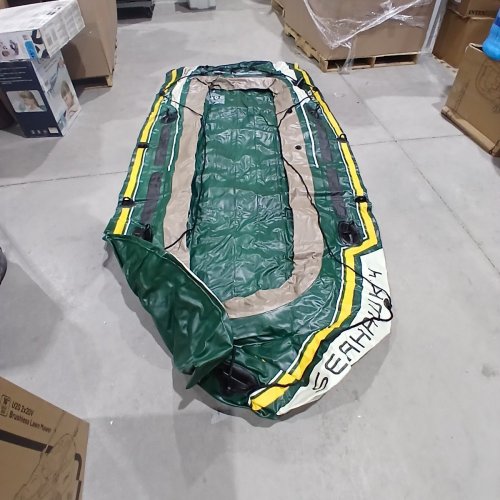 INTEX SEAHAWK 4-PERSON INFLATABLE FISHING & RECREATIONAL BOAT SET WITH ALUMINUM OARS, HIGH-OUTPUT AIR PUMP, I-BEAM FLOOR, MOTOR MOUNT, REPAIR PATCH KIT AND DURABLE PUNCTURE-RESISTANT PVC - GREEN (MODEL 68351EP) image 2