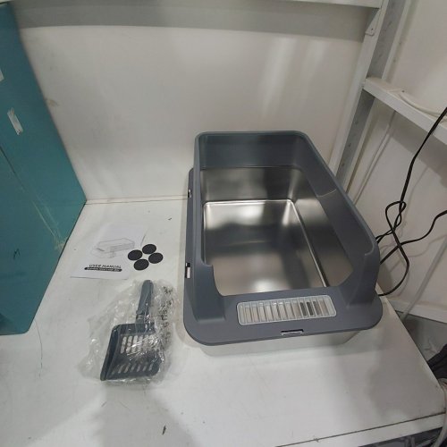 MEOW!! STAINLESS STEEL CAT LITTER BOX - LARGE (23.5"X10.9" - GREY image 2
