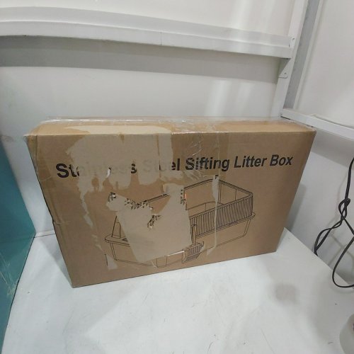 MEOW!! STAINLESS STEEL CAT LITTER BOX - LARGE (23.5"X10.9" - GREY image 3