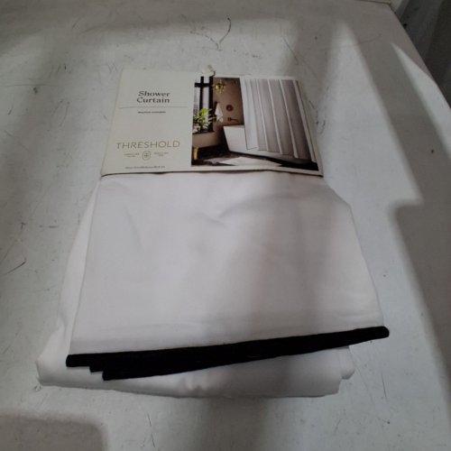 THRESHOLD SHOWER CURTAIN - 72" X 72" - BLACK / CREAM BORDER STITCH image 4