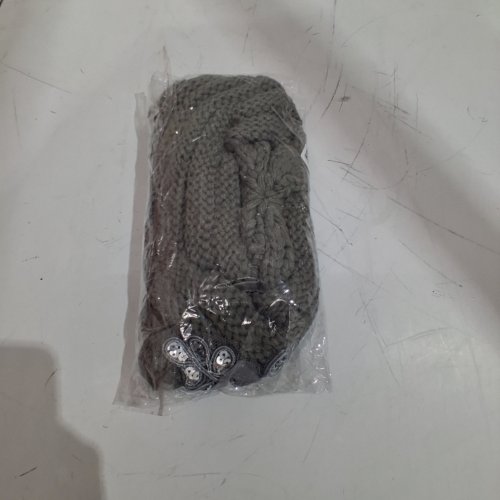 KNIT HAT WITH BRIM AND FLOWER DECORATION - OSFM - GREY image 3