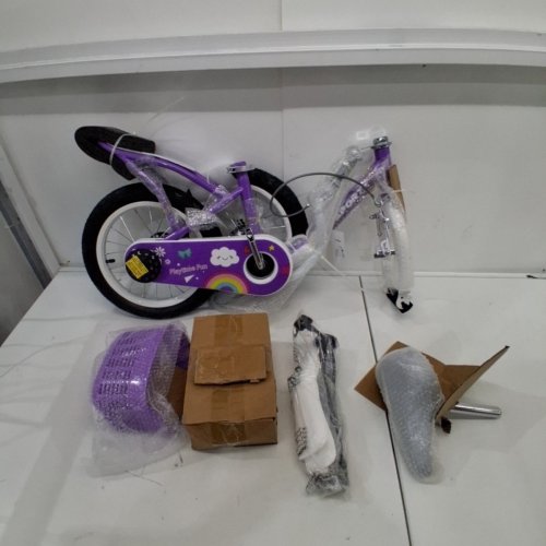 KIDS BODIOO 14" BIKE WITH TRAINING WHEELS, BASKET, STREAMERS & REAR SEAT - ADJUSTABLE HEIGHT 27-42" - PURPLE (MODEL: KB-WYG014) image 3