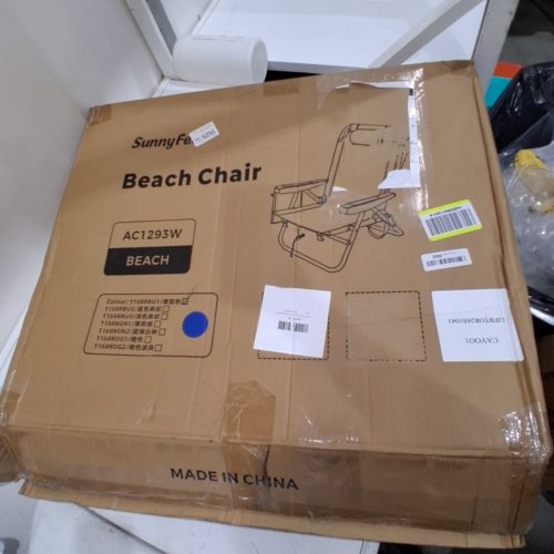 SUNNYFEEL 5 POSITION FOLDABLE BEACH CHAIR WITH COOLER BAG, CUP HOLDER AND ATTACHED CARRYING STRAPS- 300LB MAX - BLUE (MODEL: AC1168R) image 3