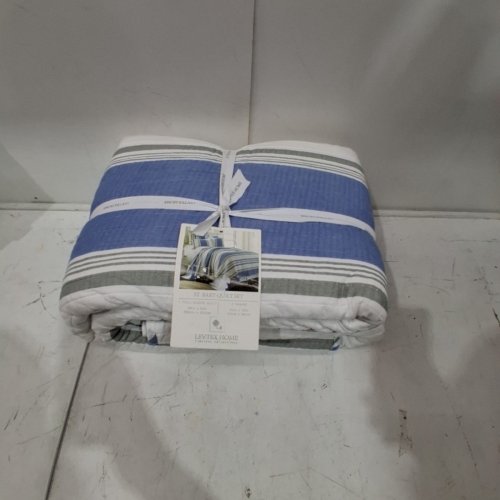 3PC LEVTEX HOME ST. BART QUILT SET - FULL/QUEEN QUILT 88" X 92"; SHAMS 20" X 26" - BLUE, GRAY AND WHITE image 3