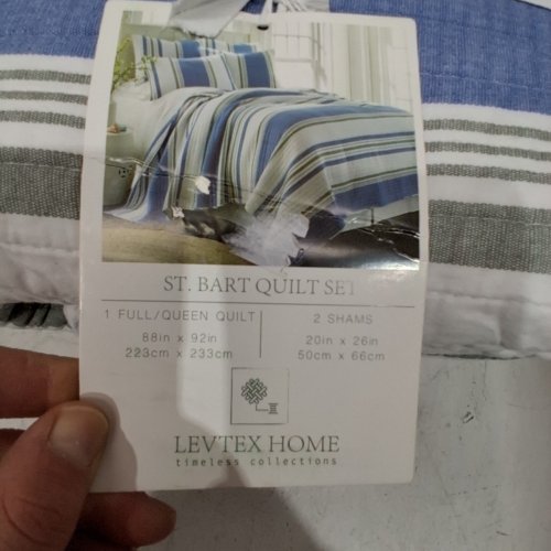 3PC LEVTEX HOME ST. BART QUILT SET - FULL/QUEEN QUILT 88" X 92"; SHAMS 20" X 26" - BLUE, GRAY AND WHITE image 4