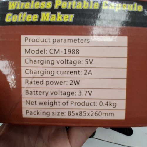PORTABLE WIRELESS CAPSULE COFFEE MAKER - BLACK (MODEL: CM-1988) image 3