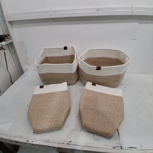 4PK UBBCARE WOVEN STORAGE BASKETS - 13" X 13" - BEIGE / WHITE image 3