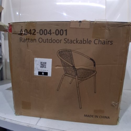 4PK JEAREY RATTAN OUTDOOR STACKABLE PATIO DINING CHAIRS - 21.7" X 22.7" X 26" - BLACK/BEIGE (ITEM: A042-004-001) image 3