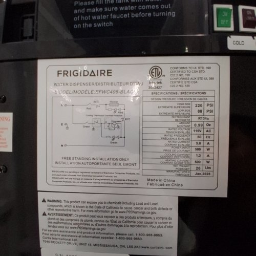 FRIGIDAIRE TOP-LOAD HOT & COLD WATER COOLER/DISPENSER - FITS 3-5 GALLON BOTTLES - BLACK (MODEL: EFWC498-BLACK) image 6