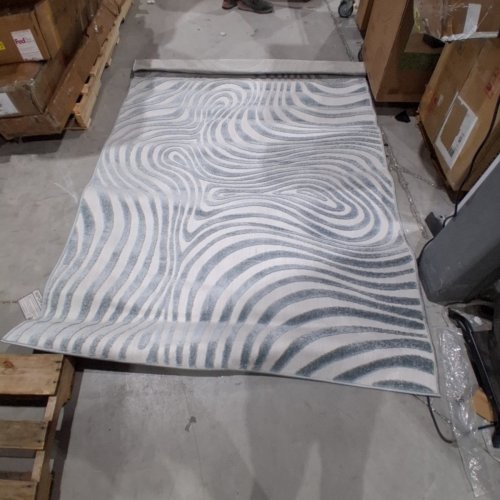 JONATHAN INDOOR AND OUTDOOR ABSTRACT WAVY AREA RUG - 5FT 3" X 7FT 7" - LIGHT BLUE / CREAM (STYLE: SCN103C-5) image 2