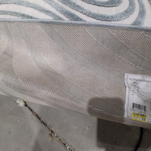 JONATHAN INDOOR AND OUTDOOR ABSTRACT WAVY AREA RUG - 5FT 3" X 7FT 7" - LIGHT BLUE / CREAM (STYLE: SCN103C-5) image 3