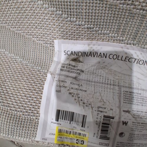 JONATHAN INDOOR AND OUTDOOR ABSTRACT WAVY AREA RUG - 5FT 3" X 7FT 7" - LIGHT BLUE / CREAM (STYLE: SCN103C-5) image 4