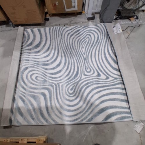 JONATHAN INDOOR AND OUTDOOR ABSTRACT WAVY AREA RUG - 5FT 3" X 7FT 7" - LIGHT BLUE / CREAM (STYLE: SCN103C-5) image 5