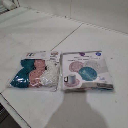 X2 3PC MACRAME COASTER KIT - 6.1" X 6.1" - PINK/TEAL/WHITE image 2