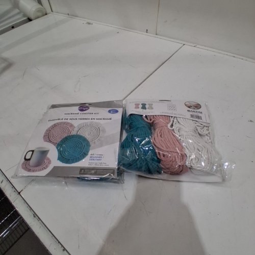 X2 3PC MACRAME COASTER KIT - 6.1" X 6.1" - PINK/TEAL/WHITE image 3