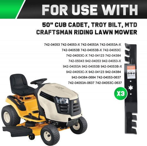 3PK GRASSCOOL MULCHING BLADES FOR CUB CADET/ TROY BUILT/ MTD CRAFTSMAN MODELS - BLACK (MODEL: 03-3445) image 2