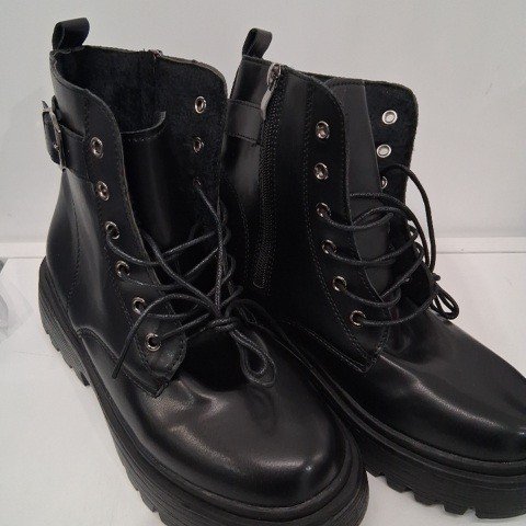 WOMEN'S LACE-UP ZIPPER ANKLE BOOTS - SIZE 7.5 - BLACK image 2