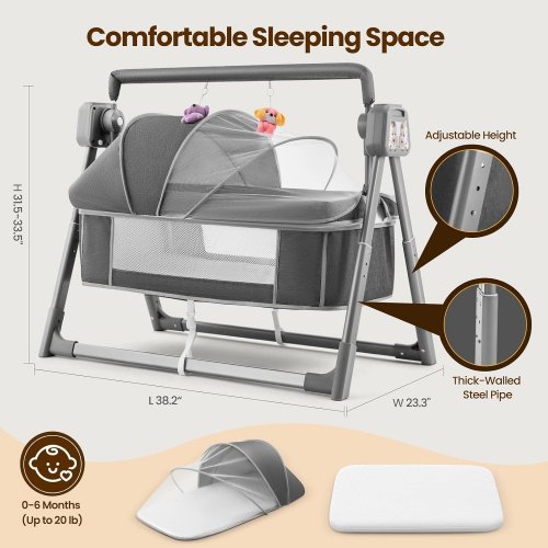 HUCHIOO ELECTRIC BABY BASSINET, BEDSIDE BASSINET - GRAY (MODEL: DKL-501) image 2