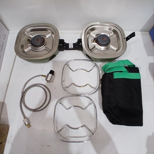 BODEGA DOUBLE BURNER PORTABLE GAS CAMP STOVE - 20,000 BTU/H - GREEN (MODEL: VM-YC05) image 3