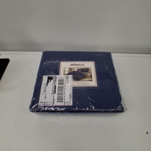 3PC KRINKLE PRE-WASHED REVERSIBLE DRUMAHAMAN DUVET COVER SET WITH PILLOW SHAMS - QUEEN/FULL - NAVY image 4