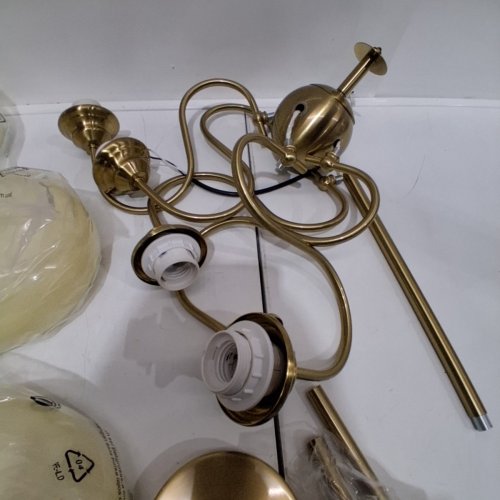 FLYROSE MID CENTURY HARDWIRED SPUTNIK GLASS PENDANTS CEILING LIGHT - 27.5" X 10.2" - 4000LM - 3000K - GOLD/CREAM image 4