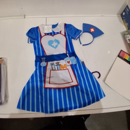 2PC GIRLS GOODMARK NURSE COSTUME - MEDIUM (7-8) - BLUE /WHITE/RED image 3