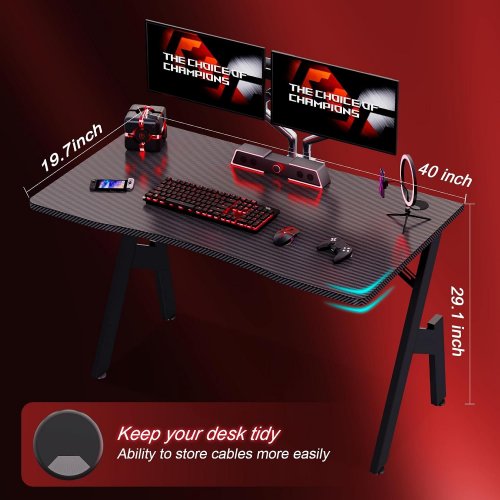 HLDIRECT GAMING DESK WITH ERGONOMIC CURVE AND CABLE HOLE - 40" X 20" X 29" - BLACK CARBON FIBER - (MODEL: A10) image 2