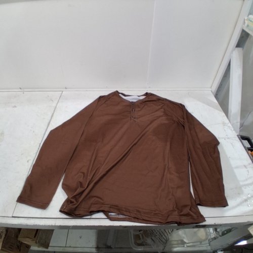 MEN'S LONG SLEEVE HENLEY SHIRT - LARGE - BROWN image 2