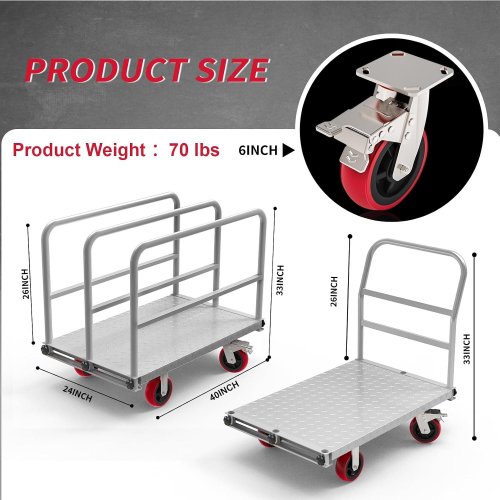 PHEXOD STEEL UTILITY ROLLING DOLLY CART - 40" X 24", 2500LBS CAPACITY - SILVER - (MODEL: SPC01) image 2