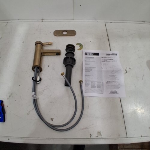 MOEN BERIC MODERN ONE-HANDLE SINGLE HOLE FAUCET WITH DRAIN ASSEMBLY AND OPTIONAL DECKPLATE - 6.6" X 5" - 1.2GPM - BRONZED GOLD (MODEL :84774BZG) image 2