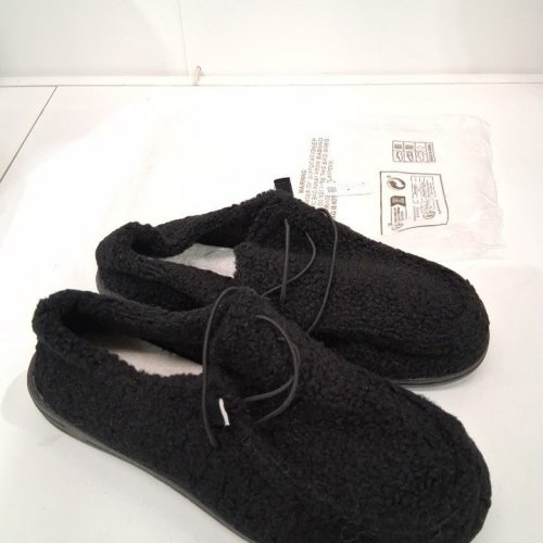 SOFT FURRY SLIP ON SLIPPERS - 42 - BLACK image 2
