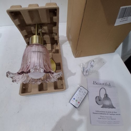 BEAUTIFUL FLOWER PEDAL WALL SCONCE LED LIGHT WITH RECHARGEABLE BULB - 11" X 5" - PINK/GOLD image 3