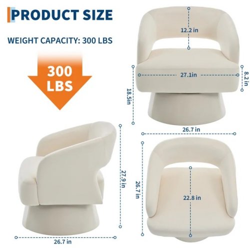 2PK GARVEE UPHOLSTERED MODERN SWIVEL BARREL ACCENT CHAIR - 300LBS CAPACITY - WHITE (MODEL:PHK_384ANVQH) image 2