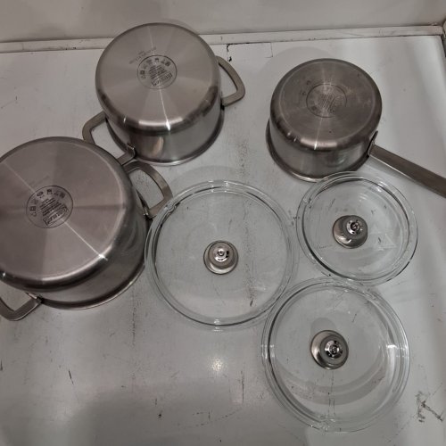 6PC IKEA STAINLESS STEEL COOKWARE SET WITH GLASS LIDS - SILVER image 3