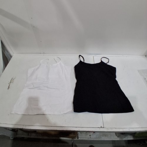2PC WOMENS TANKTOP WITH BUILT IN BRA - MEDIUM - BLACK/WHITE image 2