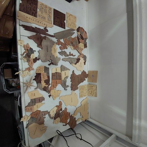 3D MULTI-LAYER WOODEN WORLD MAP WALL ART - 59" X 35" - MULTICOLOUR NATURAL WOOD image 2