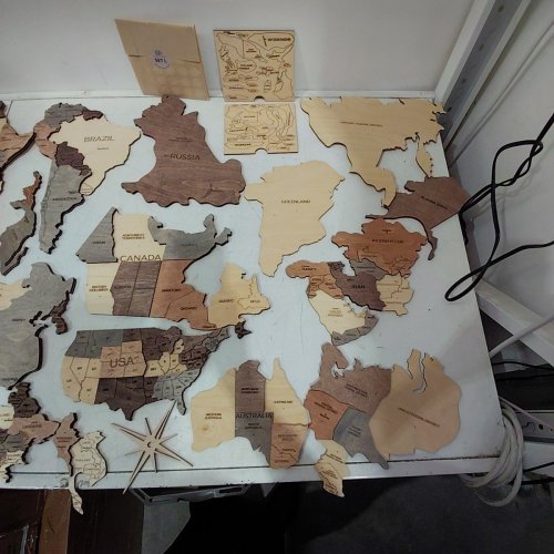 3D MULTI-LAYER WOODEN WORLD MAP WALL ART - 59" X 35" - MULTICOLOUR NATURAL WOOD image 3