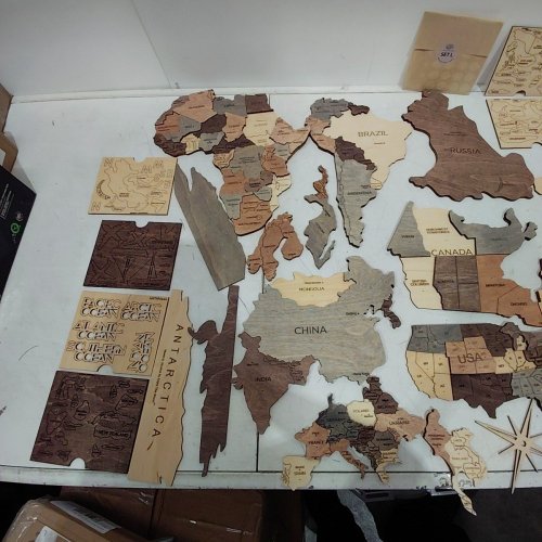3D MULTI-LAYER WOODEN WORLD MAP WALL ART - 59" X 35" - MULTICOLOUR NATURAL WOOD image 4