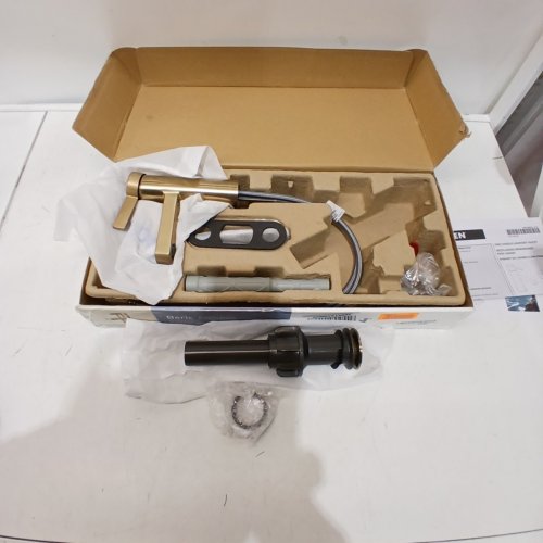 MOEN BERIC MODERN ONE-HANDLE SINGLE HOLE FAUCET WITH DRAIN ASSEMBLY AND OPTIONAL DECKPLATE - 6.6" X 5" - 1.2GPM - BRONZED GOLD (MODEL :84774BZG) image 2