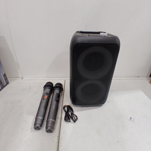 RGB PORTABLE BLUETOOTH SPEAKER KARAOKE MACHINE WITH 2 WIRELESS MICROPHONES - BLACK (MODE: T-08) image 2