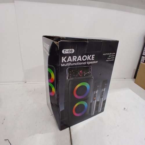 RGB PORTABLE BLUETOOTH SPEAKER KARAOKE MACHINE WITH 2 WIRELESS MICROPHONES - BLACK (MODE: T-08) image 4