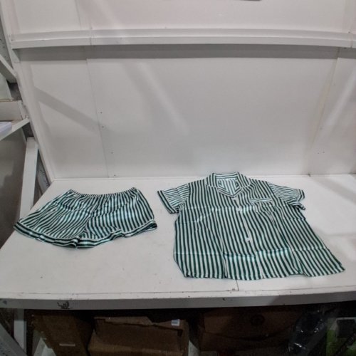 2PC WOMEN'S SILK SATIN SHORT SLEEVE BUTTON DOWN PAJAMAS SET - EXTRA LARGE - ARMY GREEN image 2