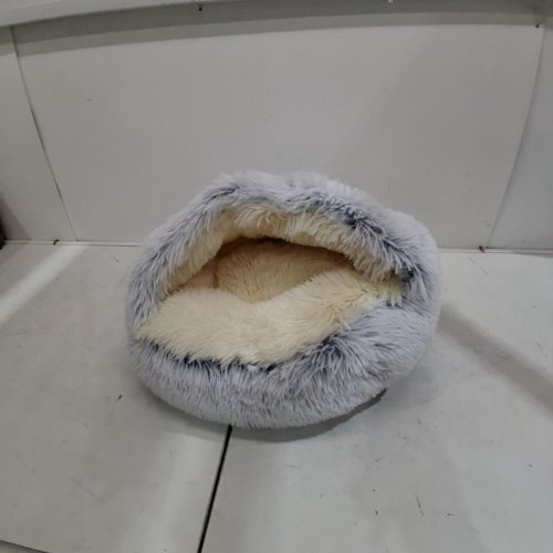 ROUND FLUFFY HOODED PET BED CAVE - 20" - GENTLEMAN GREY image 2