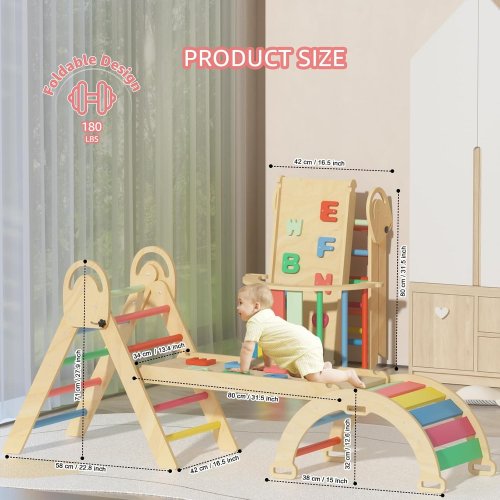 KID'S INVESTFUN 7-IN-1 PIKLER TRIANGLE MONTESSORI CLIMBING SET - 180LBS MAX - RAINBOW (MODEL: PPT-JP-01Y) image 2