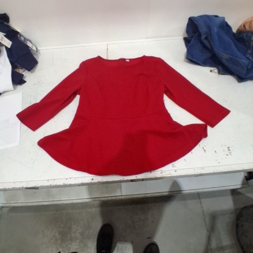 WOMENS 3/4 SLEEVE PEPLUM BLOUSE SHIRT - MEDIUM - RED image 2
