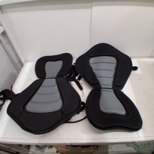 2PK PADDED KAYAK SEATS WITH STRAPS AND STORAGER POUCH - UNIVERSAL FIT - BLACK/GREY image 2