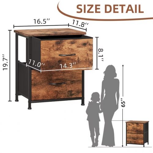 VONBEL BEDROOM NIGHTSTAND DRESSER WITH 2 FABRIC DRAWERS - BLACK/RUSTIC BROWN (MODEL: FD101C08) image 2