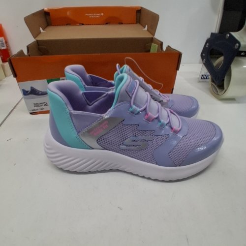 GIRLS SKECHERS SNEAKERS - SIZE 2 - LAVENDER, TEAL, PINK AND WHITE (STYLE: 2001659) image 3