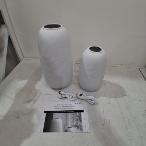 2PC EVERGREEN PORCELAIN FLOOR LANTERNS, LIVING ROOM DECOR - 9.2" - 12.8" - WHITE (MODEL: 1901811) image 7